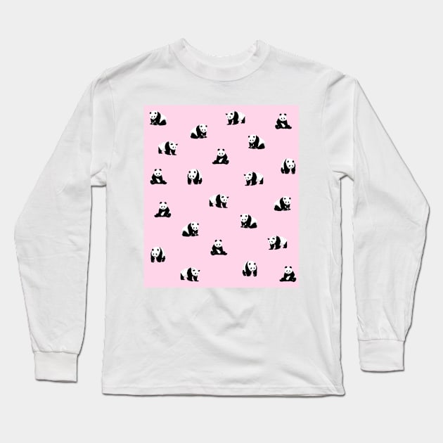 Panda Pattern on Pink Long Sleeve T-Shirt by OneThreeSix